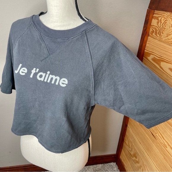 Madewell Je t’aime French I Love You Crewneck Sweatshirt Top in Dark Grey XS - Picture 5 of 9